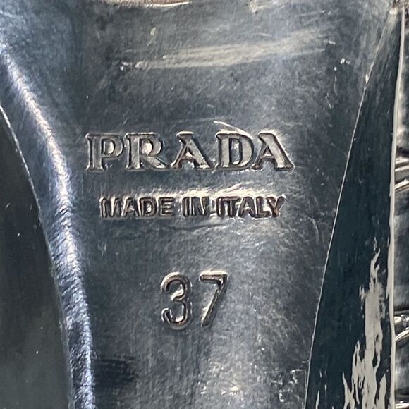 Prada Black Patent Leather Runched Ballet Pump Kitten Heel Size EU 37 - Picture 12 of 17